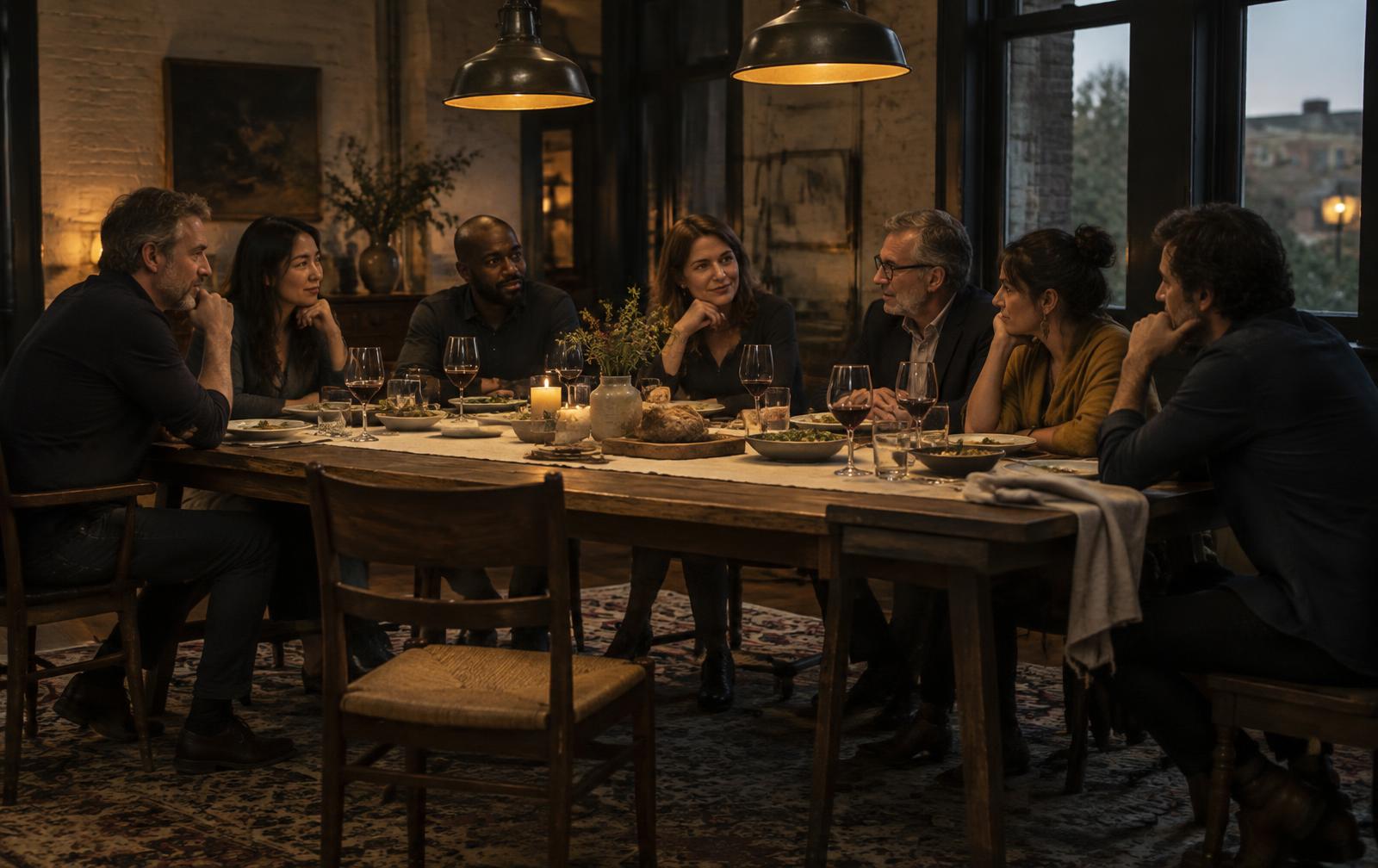 Experienced business owners and operators sharing a private peer conversation around a dinner table